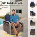 EAGLE PEAK Wicker Outdoor Patio Conversation Set, 2 Swivel Rocking Chairs, 2-Seat Loveseat, Coffee Table and Side Table, 5 Pieces