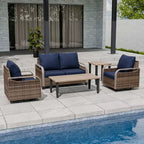 EAGLE PEAK Wicker Outdoor Patio Conversation Set, 2 Swivel Rocking Chairs, 2-Seat Loveseat, Coffee Table and Side Table, 5 Pieces