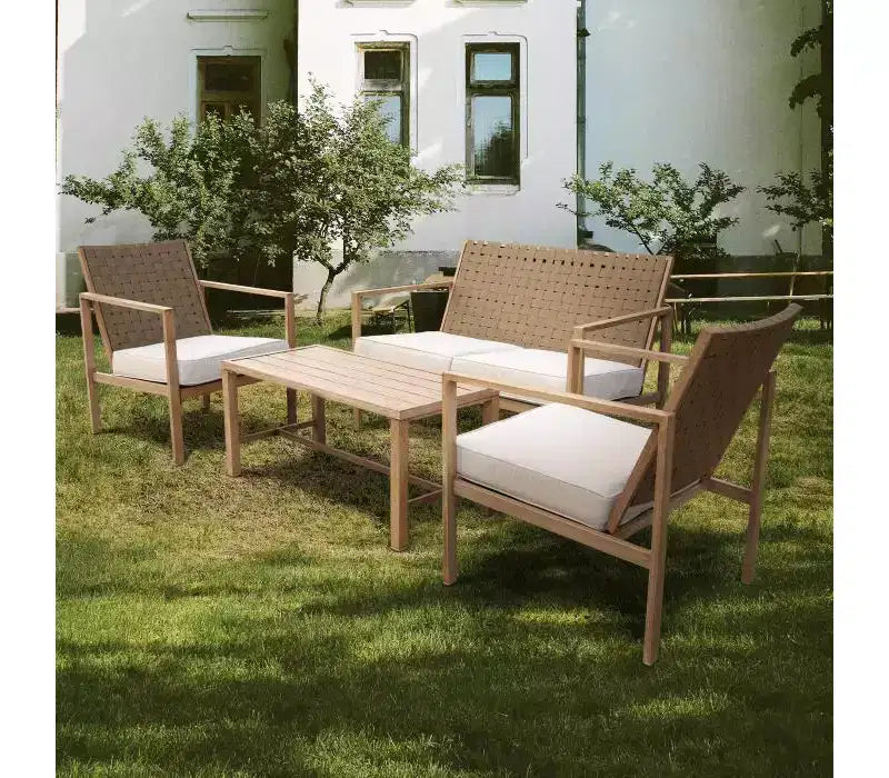 Ensemble de meubles de jardin en métal Bestier, 4 pièces, ensembles de conversation d’extérieur en rotin avec coussins moelleux pour jardin, arrière-cour, véranda et bord de piscine