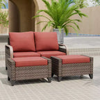 Outdoor Rattan Furniture Set Patio Seating Set Patio Loveseat with Ottoman