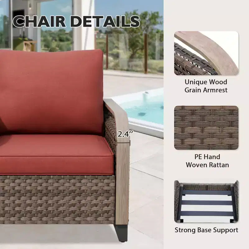 Outdoor Rattan Furniture Set Patio Seating Set Patio Loveseat with Ottoman