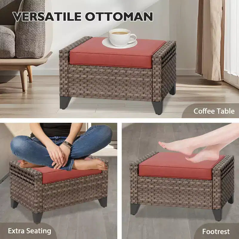 Outdoor Rattan Furniture Set Patio Seating Set Patio Loveseat with Ottoman