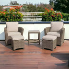 Courtyard Casual Capri 5 pc Relax Chat Set Includes: One End Table, Two Club Chairs and Two Ottomans