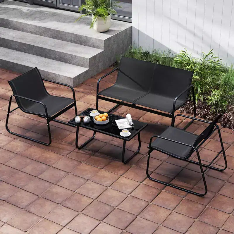 Costway 8 PCS Patio Furniture Set Fabric Lawn Chairs and Loveseat with Coffee Table