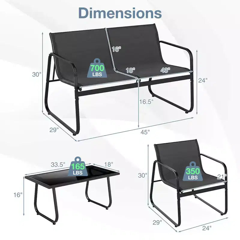 Costway 8 PCS Patio Furniture Set Fabric Lawn Chairs and Loveseat with Coffee Table