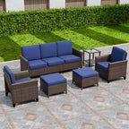 EAGLE PEAK Ocean Vista 6 piece Patio Variated Brown Wicker Conversation Set Dining Chairs, Loveseat