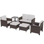 EAGLE PEAK Ocean Vista 6 piece Patio Variated Brown Wicker Conversation Set Dining Chairs, Loveseat