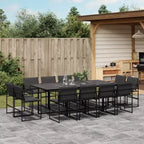 vidaXL Patio Dining Set with Cushions 13-Piece Black Textilene - Space-Saving Foldable Chair Design, UV Resistant, Tempered Glass Table