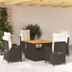 vidaXL 5 Piece Patio Dining Set with Cushions - Adjustable Reclining Chairs & Lift-up Table, Black Poly Rattan, Weather-Resistant Outdoor Furniture