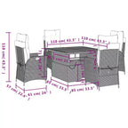 vidaXL 5 Piece Patio Dining Set with Cushions - Adjustable Reclining Chairs & Lift-up Table, Black Poly Rattan, Weather-Resistant Outdoor Furniture