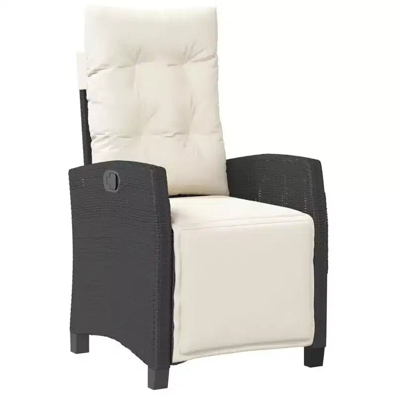 vidaXL 5 Piece Patio Dining Set - Black Poly Rattan with Cream Cushions, Adjustable Table, Reclining Chairs
