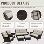 UPTIOT 6-Piece Wicker Outdoor Patio Conversation Set