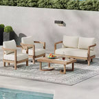 Christopher Knight Home Aston Outdoor Acacia Wood 4 Seater Chat Set with Cushions