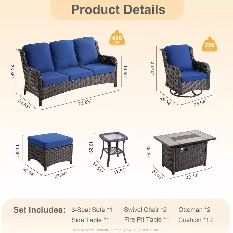HOMLUX Outdoor Swivel Rocking Chairs with Fire Pit Table Set Patio Furniture Set