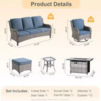 HOMLUX Outdoor Swivel Rocking Chairs with Fire Pit Table Set Patio Furniture Set