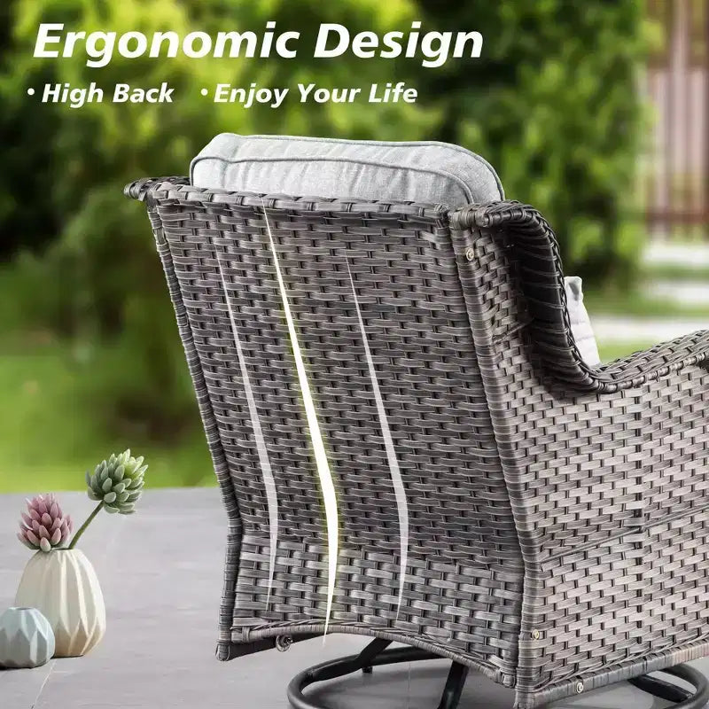 HOMLUX Outdoor Swivel Rocking Chairs with Fire Pit Table Set Patio Furniture Set