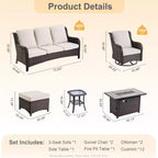 HOMLUX Outdoor Swivel Rocking Chairs with Fire Pit Table Set Patio Furniture Set