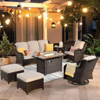HOMLUX Outdoor Swivel Rocking Chairs with Fire Pit Table Set Patio Furniture Set