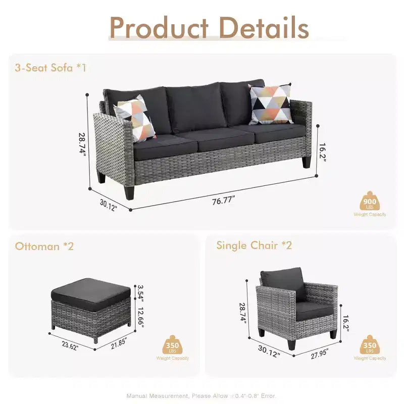 HOMLUX Outdoor Sectional Sofa Set, 5 Pieces Modular Outdoor Wicker Sofa Set with Ottomans, All-Weather Design