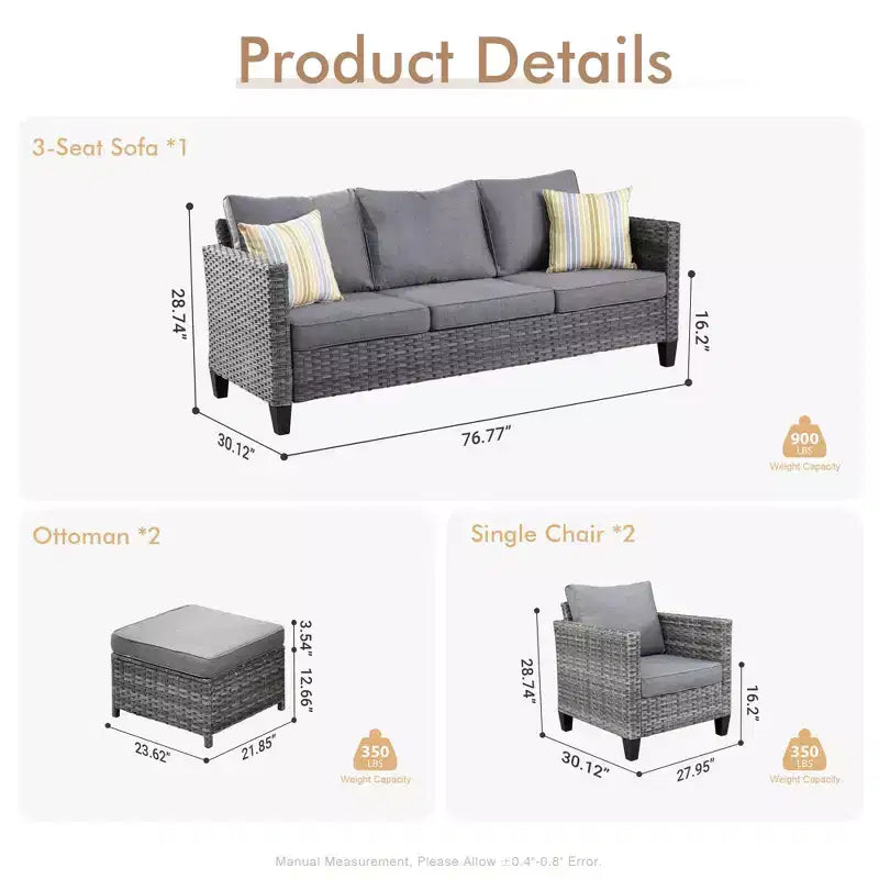 HOMLUX Outdoor Sectional Sofa Set, 5 Pieces Modular Outdoor Wicker Sofa Set with Ottomans, All-Weather Design