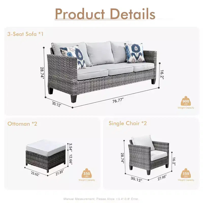 HOMLUX Outdoor Sectional Sofa Set, 5 Pieces Modular Outdoor Wicker Sofa Set with Ottomans, All-Weather Design