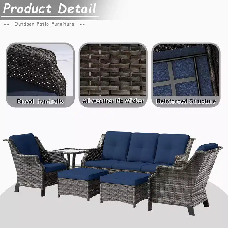 UPTIOT 6-Pieces Wicker Outdoor Patio Furniture Sets