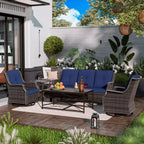 UPTIOT 5-Piece Steel Wicker Patio Conversation