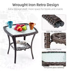 COZONY 3-Piece Outdoor Wicker Swivel Rocker Patio Set with 360 Swivel Rocking Chairs & Tempered Glass Side Table for Balcony Garden Deck