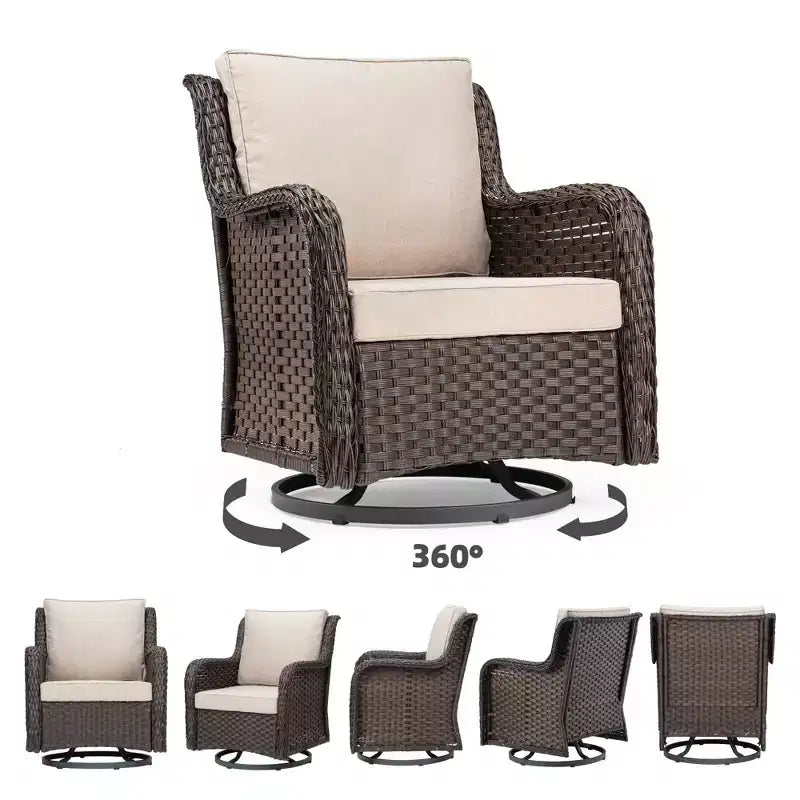 COZONY 3-Piece Outdoor Wicker Swivel Rocker Patio Set with 360 Swivel Rocking Chairs & Tempered Glass Side Table for Balcony Garden Deck