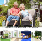 COZONY 3-Piece Outdoor Wicker Swivel Rocker Patio Set with 360 Swivel Rocking Chairs & Tempered Glass Side Table for Balcony Garden Deck