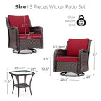 COZONY 3-Piece Outdoor Wicker Swivel Rocker Patio Set with 360 Swivel Rocking Chairs & Tempered Glass Side Table for Balcony Garden Deck