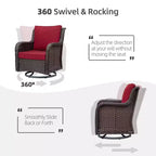 COZONY 3-Piece Outdoor Wicker Swivel Rocker Patio Set with 360 Swivel Rocking Chairs & Tempered Glass Side Table for Balcony Garden Deck