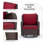 COZONY 3-Piece Outdoor Wicker Swivel Rocker Patio Set with 360 Swivel Rocking Chairs & Tempered Glass Side Table for Balcony Garden Deck