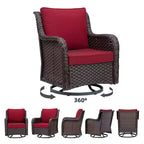 COZONY 3-Piece Outdoor Wicker Swivel Rocker Patio Set with 360 Swivel Rocking Chairs & Tempered Glass Side Table for Balcony Garden Deck