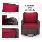 COZONY 3-Piece Outdoor Wicker Swivel Rocker Patio Set with 360 Swivel Rocking Chairs & Tempered Glass Side Table for Balcony Garden Deck
