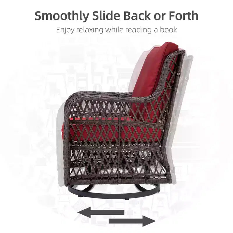 COZONY 3-Piece Outdoor Wicker Swivel Rocker Patio Set with 360 Swivel Rocking Chairs & Tempered Glass Side Table for Balcony Garden Deck
