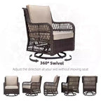 COZONY 3-Piece Outdoor Wicker Swivel Rocker Patio Set with 360 Swivel Rocking Chairs & Tempered Glass Side Table for Balcony Garden Deck