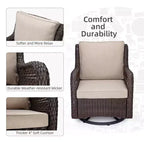 COZONY 3-Piece Outdoor Wicker Swivel Rocker Patio Set with 360 Swivel Rocking Chairs & Tempered Glass Side Table for Balcony Garden Deck