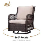 COZONY 3-Piece Outdoor Wicker Swivel Rocker Patio Set with 360 Swivel Rocking Chairs & Tempered Glass Side Table for Balcony Garden Deck