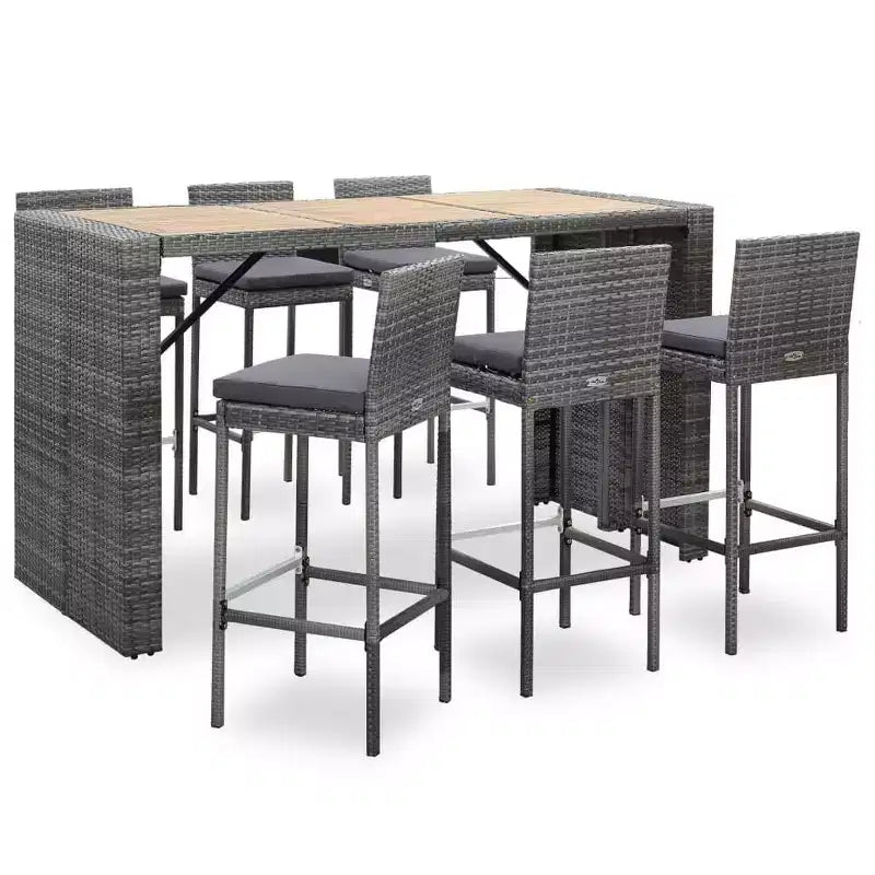 vidaXL Patio Bar Set 7 Piece Outdoor Bar Table and Chairs Poly Rattan Black