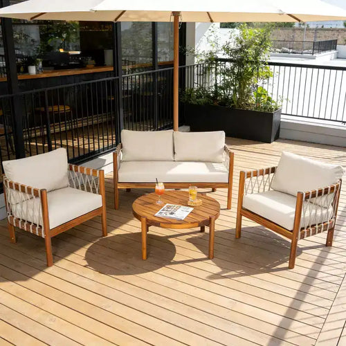 Christopher Knight Home Adalyn 4 Piece Outdoor Aacia Wood Seating Set with Table and Cushions