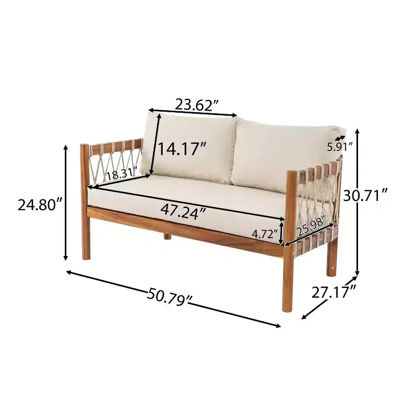 Christopher Knight Home Adalyn 4 Piece Outdoor Aacia Wood Seating Set with Table and Cushions