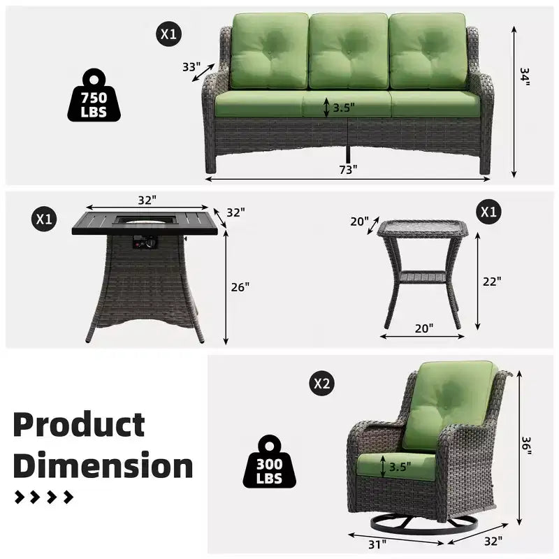 UPTIOT Outdoor Lounge Set with Square Fire Pit