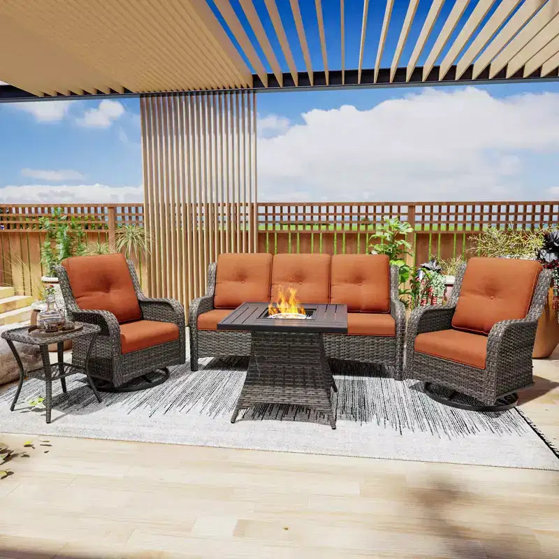 UPTIOT Outdoor Lounge Set with Square Fire Pit