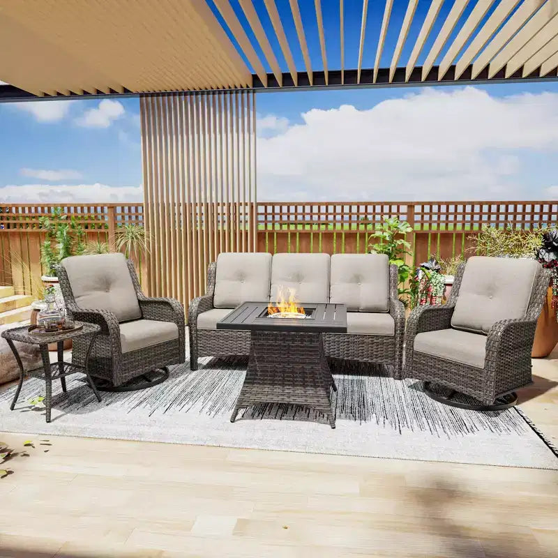 UPTIOT Outdoor Lounge Set with Square Fire Pit