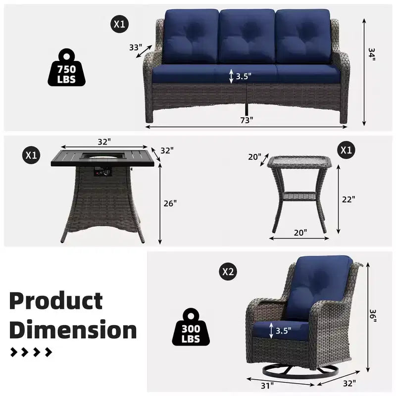 UPTIOT Outdoor Lounge Set with Square Fire Pit