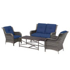 UPTIOT 4-Piece All-Weather Outdoor Lounge Set with Loveseat, Chairs & Tempered Table