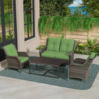 UPTIOT 4-Piece All-Weather Outdoor Lounge Set with Loveseat, Chairs & Tempered Table