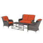 UPTIOT 4-Piece All-Weather Outdoor Lounge Set with Loveseat, Chairs & Tempered Table