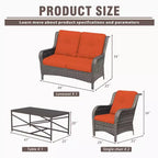 UPTIOT 4-Piece All-Weather Outdoor Lounge Set with Loveseat, Chairs & Tempered Table